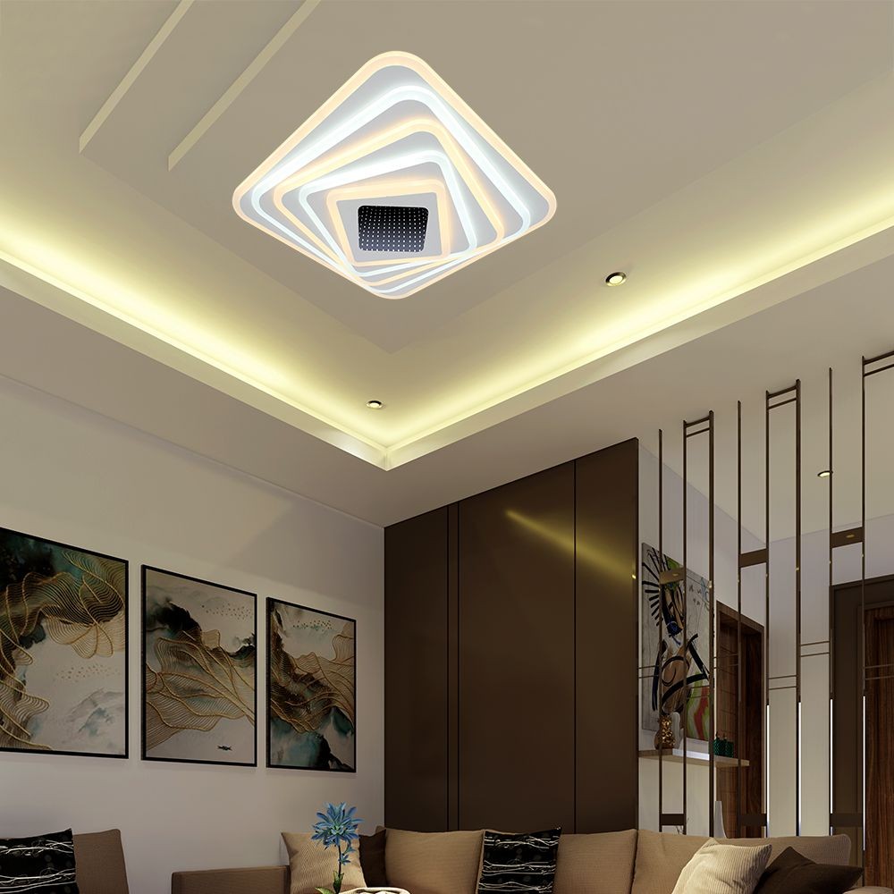 150W LED Smart loftslampe med 3D effekt - 50x50cm, CCT, dæmpbar, inkl. fjernbetjening - Kulør : 3-i-1