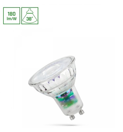 LED 2,5W GU10 - 230V, A-klasse, Varm Hvid Linse, 38°, Spectrum