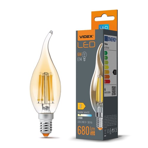 E14 6W LED kertepære med flammeeffekt - 680lm, 2200K, 360 grader, flicker free, erstatter 52W