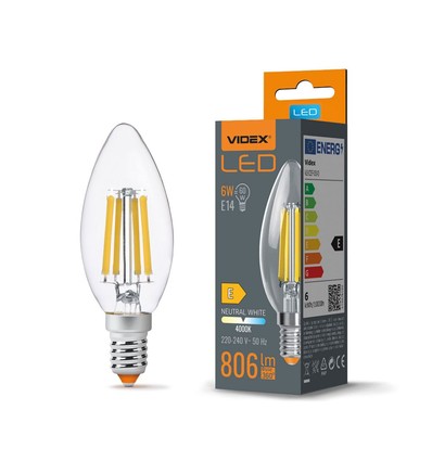 C35 LED-pære 6W E14 - kultråd, neutral hvid, 230V, 806lm
