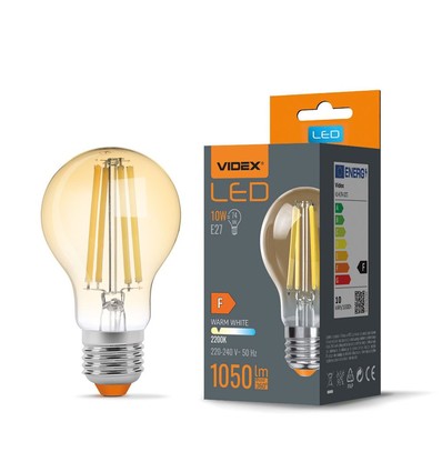 E27 10W LED filament pære - A60, 1050lm, 2200K, Amber glas, 360° lysspredning