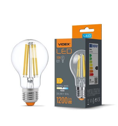 E27 10W LED filament pære - A60, 4000K, 360 grader, glas
