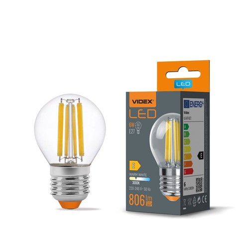 E27 6W LED filament kronepære - G45, 806lm, 3000K, 360 grader