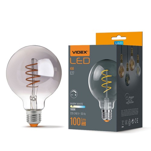 E27 4W dæmpbar LED pære - G95, spiral filament, grafit glas, 1800K, 360°