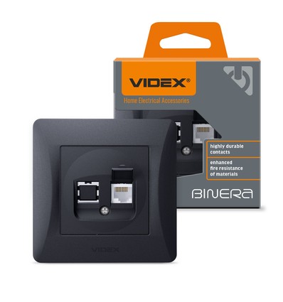 Binera CAT6 netværksstik - RJ45, IP20, grafit sort, 86x86 mm