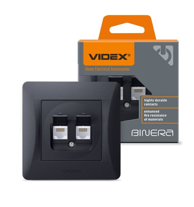 BINERA dobbelt CAT6 netværksudtag - Sort grafit, RJ45, 2 stik, indbygning