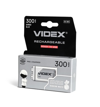 6HR61 batteri - Ni-MH, genopladelig, 300mAh