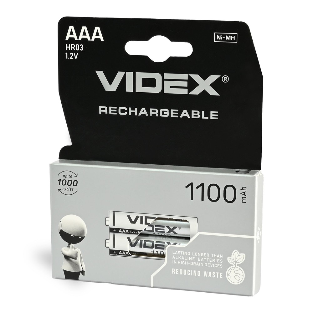 2 stk. genopladelig AAA batteri - Ni-MH, 1100mAh