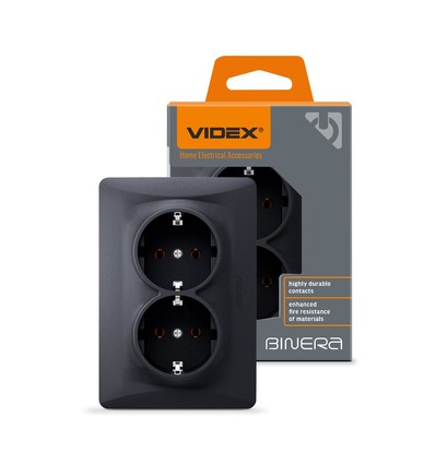 Schuko-stikdåse - dobbelt, sort