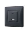 USB-A + Type-C stikkontakt 20W hurtiglader - Sort grafit, 2.4A, IP20 indendørs