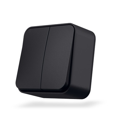 2-polet påbygningsafbryder - 68x68mm, IP20, sort