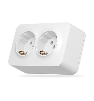 Schuko-stikdåse - overflademonteret, dobbelt, IP20, hvid