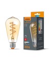 E27 4W dæmpbar LED pære - ST64, spiral filament, amber glas, varm hvid, flicker free