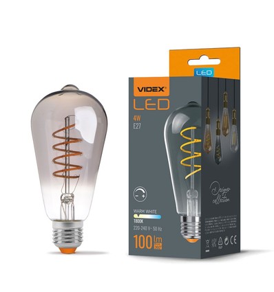 E27 4W ST64 filament LED pære - Grafit glas, 1800K-2100K, dæmpbar, flicker free