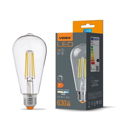 ST64 LED-pære 6W E27 - kultråd, dæmpbar, neutral hvid, 230V, 630lm