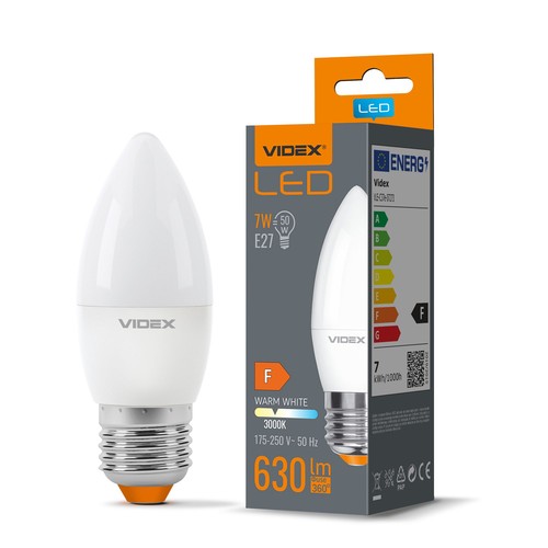 E27 7W LED kertepære - C37, 3000K, 630lm, RA80, erstatter 50W