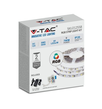 V-Tac 7W/m RGB LED strip sæt - 5m, 60 LED pr. meter