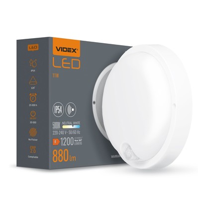 11W LED loftlampe med sensor - IP54, IK07, 120°, 5000K, Bulkhead