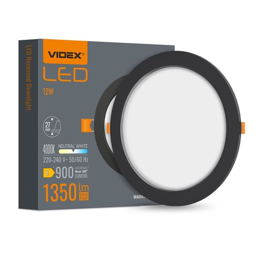 12W sort LED indbygningspanel - 1350lm, 4000K, Hul: Ø15 cm, 120 grader beam angle