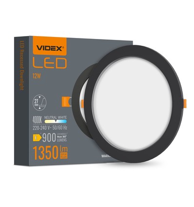 LED indbygningsspot 12W - rund, sort, neutral hvid, 230V, 1350lm