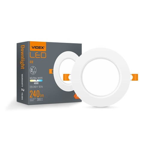 4W LED downlight - rund, neutral hvid, 230V