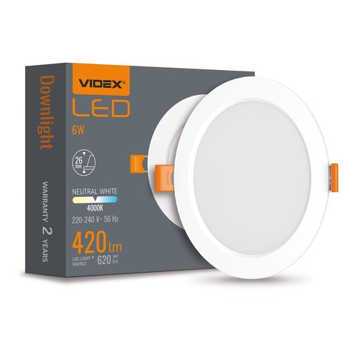 6W LED indbygningspanel - 4000K, 120°, Hul: Ø9.5-10 cm, Mål: 11,8 x 11,8 cm