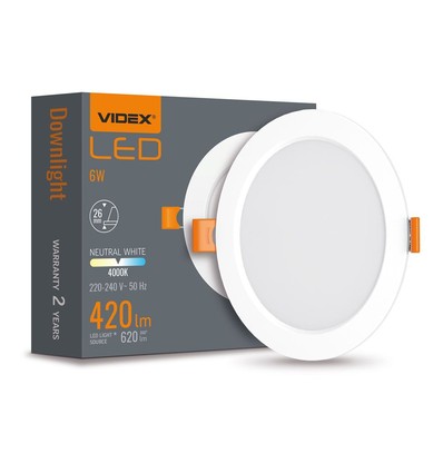 LED downlight 6W - rund, neutral hvid, 230V, 620lm