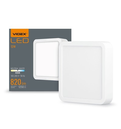 LED loftlampe 12W - Firkantet, neutral hvid, 230V, lysstyrke 1250, forbrug 12W