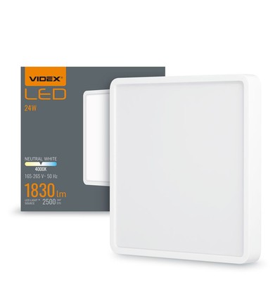 24W LED påbygningspanel, 4000K - 2500lm, 19,2 x 19,2 cm, sort kant, IP20 indendørs