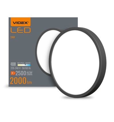 LED loftlampe 24W - Rundt, sort, neutral hvid, 230V, 2500lm, forbrug 24W