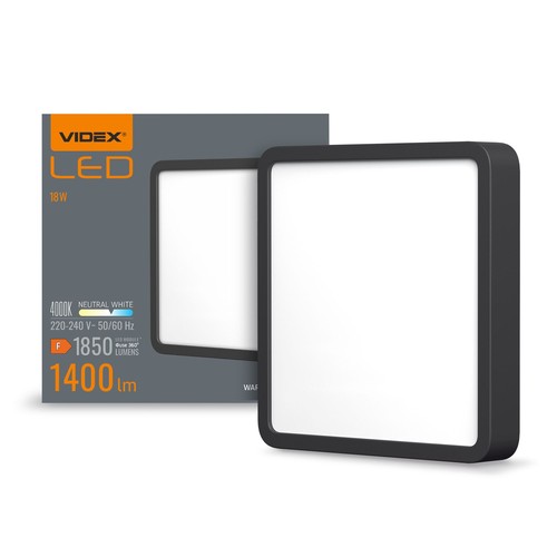 15W LED påbygningspanel, 19,2x19,2cm - 1400lm, 4000K, sort kant, IP20 indendørs