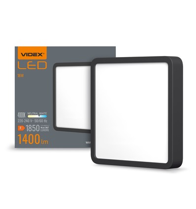 LED loftlampe 18W - firkantet, sort, neutral hvid, 230V, 1850lm