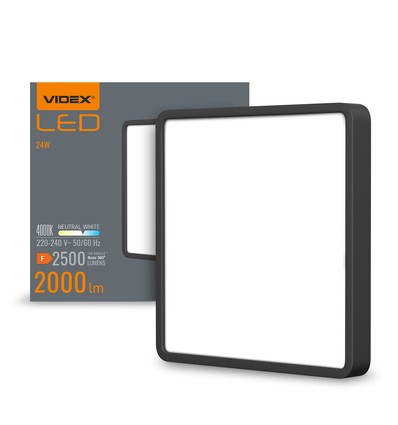 LED loftlampe 24W - Firkantet, sort, neutral hvid, 230V, lysstyrke 2500, forbrug 24