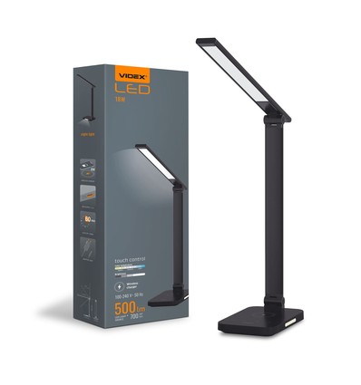 18W LED skrivebordslampe med trådløs opladning - 700lm, 5-trins dæmpbar, CCT justerbar, sort, flicker free