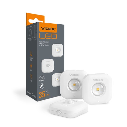 2 stk. genopladelige LED natlamper - Trådløs bevægelsessensor, 0.5W