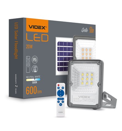 Gelio projektør 20W - LED, solcelle, neutral hvid, lysstyrke 600