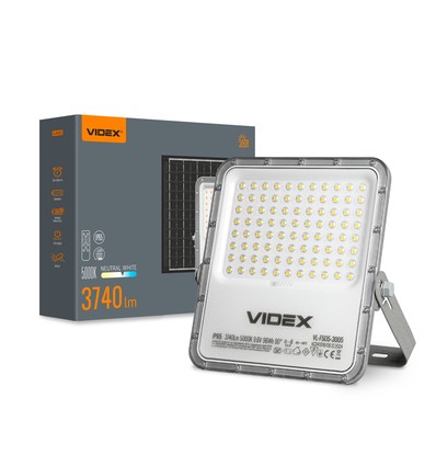 30W Solara LED projektør med solcelle - 3740lm, IP65, 5000K, 96Wh batteri, aluminium, udendørs