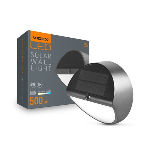 500lm solcelle væglampe med sensor - IP54, 5000K, sort, 220x220mm, bevægelsessensor