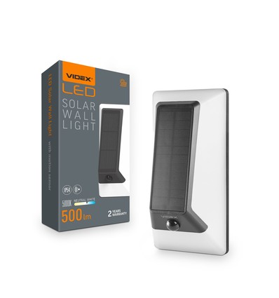 500lm Solara LED væglampe med sensor - IP54, 5000K, sort, solcelle, udendørs