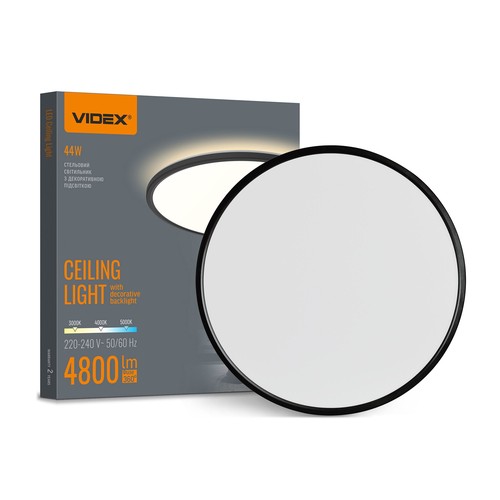 44W LED loftslampe med backlight - Ø50cm, IP54, sort, 3-CCT, 109lm/W, inkl. lyskilde