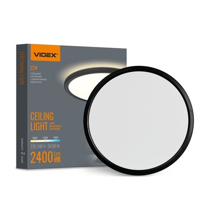 22W LED loft/væglampe med baglys - IP54, Sort, CCT justerbar, Ø29,3cm, 2400lm