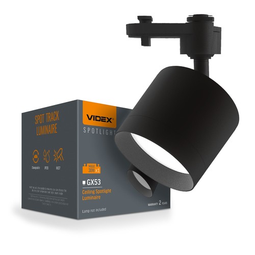 1-faset GX53 skinnespot - Sort, uden lyskilde, 1F2W
