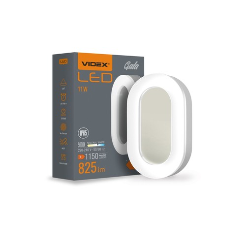 Oval sensor væglampe 11W - PIR sensor, 5000K, IP65, 825lm
