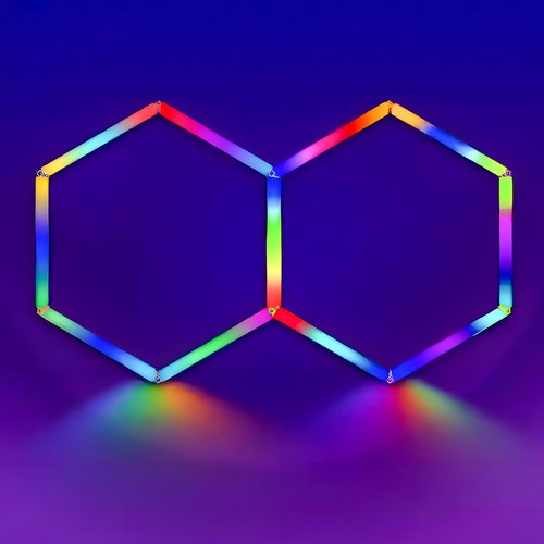 Hexagon RGBIC 2 felter komplet sæt - 37W. inklusiv bluetooth controller og strømforsyning