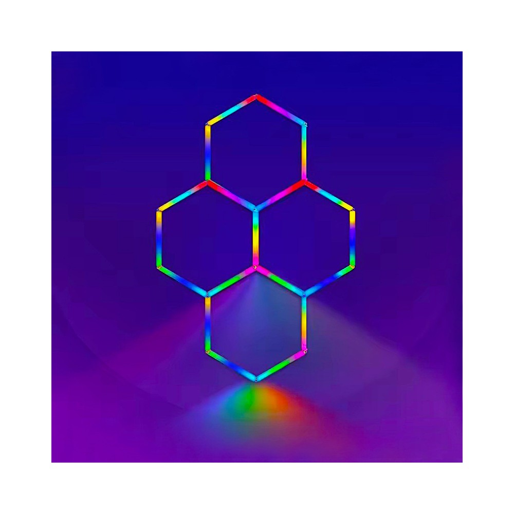 Hexagon RGBIC 4 felter komplet sæt - 64W. inklusiv bluetooth controller og strømforsyning - Kulør : RGBIC