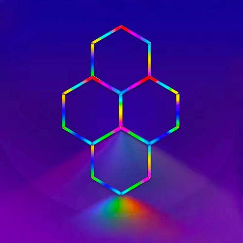 Hexagon RGBIC 4 felter komplet sæt - 64W. inklusiv bluetooth controller og strømforsyning