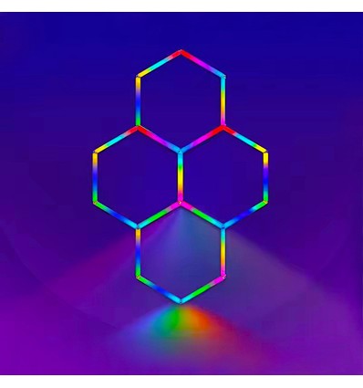 Hexagon RGBIC 4 felter komplet sæt - 64W. inklusiv bluetooth controller og strømforsyning
