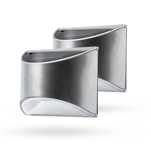 2 stk. Solcelle væglampe LED - Sølv, Flot væg-effekt, udendørs