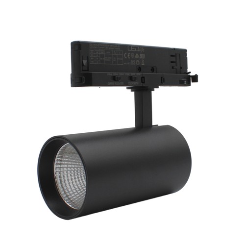 28W 3-faset RA90 CCT justebar skinnespot - 110lm/W, Sort, Justerbar CCT + lysstyrke, Flicker free