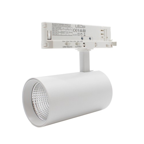 LEDlife CCT justebar skinnespot 28W - Hvid, Justerbar CCT + lysstyrke, 110lm/w, RA90, 3200lm, Flicker free, 3-faset